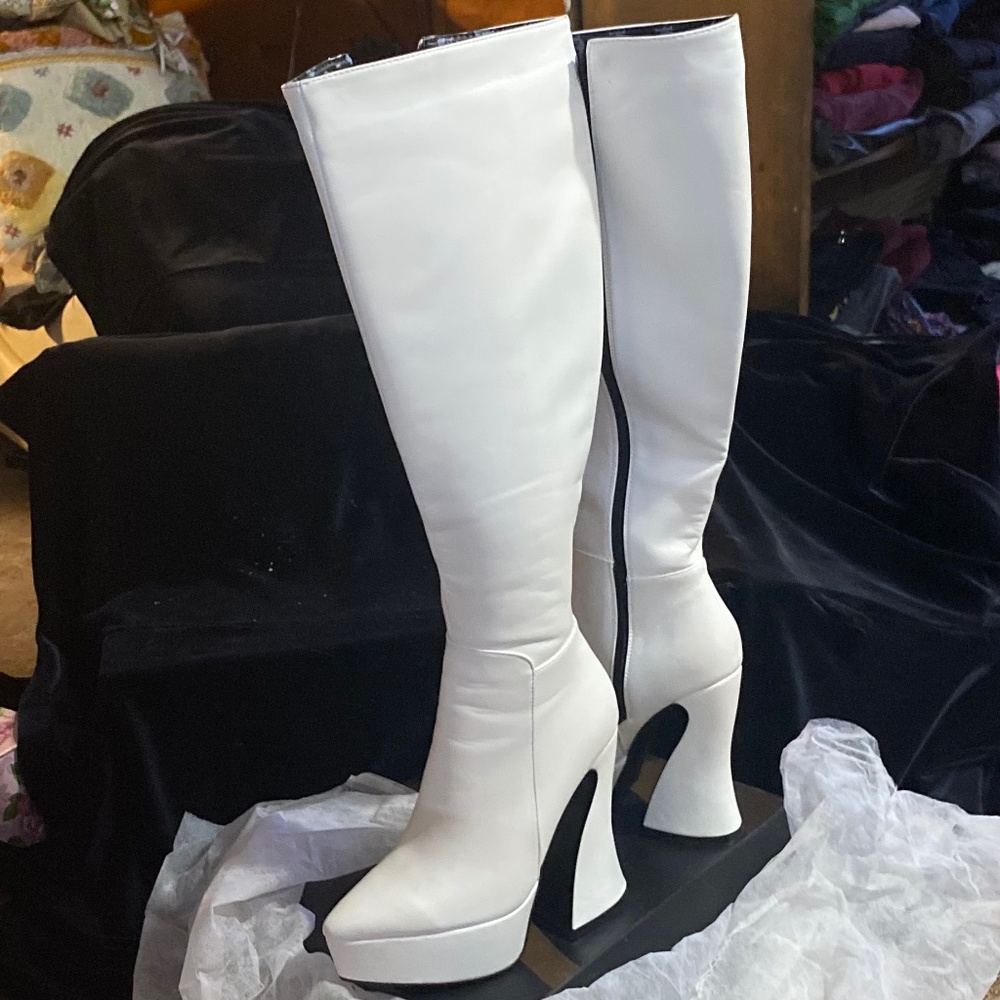 white Platform vegan leather boots